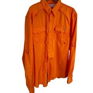 PursuitGear Mens Fishing‎ Shirt Long Sleeve Orange Button Up Size 2XL